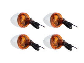 Bullet Turn Signal Kit with Amber Lens - Chrome. Fits Softail 2000-2017, Dyna 1991-2017 & Sportster 1990-2003. 