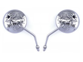 4in. Round Mirrors - Chrome with Chrome Flaming Skull. 