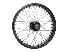 21in. x 3.5in. 40 Spoke Cross Laced Front Wheel - Gloss Black & Chrome. Fits FL Softail 2011up 