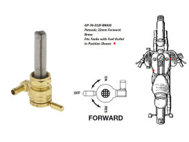 Fuel Tap / Petcock with 22mm Thread & 5/16in. Forward Facing Fuel Outlet - Brass. 