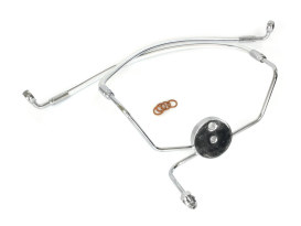 Lower Front Brake Line with T-Piece - Sterling Chromite. Fits Touring 1984-2007 with Dual Front Calipers. 