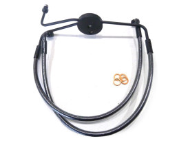 Lower Front Brake Line with T-Piece - Black Pearl. Fits Dyna Fat Bob 2008-2011 with Non-ABS & Dual Front Disc Calipers. 