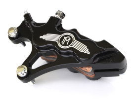 Left Hand Front 6 Piston Caliper - Black Contrast Cut. Fits Softail 2000-2017, Dyna 2000-2005, Touring 2000-2007 & Sportster 2000-2007 Models with 13in. Disc Rotor. 