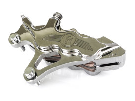 Left Hand Front 6 Piston Caliper - Chrome. Fits Softail 2000-2017, Dyna 2000-2005, Touring 2000-2007 & Sportster 2000-2007 Models with 13in. Disc Rotor. 