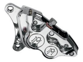 Left Hand Front 4 Piston Caliper - Polished. Fits Softail 2000-2014, Dyna 2000-2017, Touring 2000-2007 & Sportster 2000-2007 Models with 11.5in. Disc Rotor. 