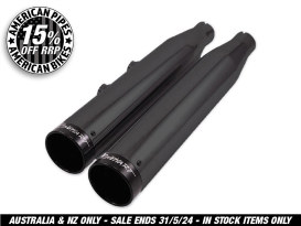 4in. Slip-On Mufflers - Black with Black End Caps. Fits Indian Big Twin with Leather Bags or No Saddle Bags. 