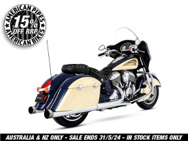 4in. Slip-On Mufflers - Chrome with Chrome End Caps. Fits Indian Big Twin with Hard Saddle Bags. 