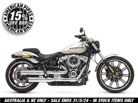 3-1/2in. Slip-On Mufflers - Chrome with Contrast Cut Black End Caps. Fits Softail Slim, Street Bob, Low Rider, Breakout & Fat Boy 2018up & Standard 2020up. 