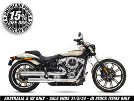 3-1/2in. Slip-On Mufflers - Chrome with Chrome End Caps. Fits Softail Slim, Street Bob, Low Rider, Breakout & Fat Boy 2018up & Standard 2020up. 