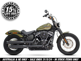 3-1/2in. Slip-On Mufflers - Black with Black Contrast Cut End Caps. Fits Softail Slim, Street Bob, Low Rider, Breakout & Fat Boy 2018up & Standard 2020up. 