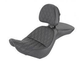 Explorer LS Dual Seat With Backrest & with Black Double Diamond Lattice Stitch. Fits Fat Boy 2018up & Breakout 2023up 
