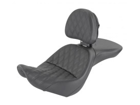 Explorer LS Dual Seat With Backrest & with Black Double Diamond Lattice Stitch. Fits Softail Street Bob 2018up & Standard 2020up 